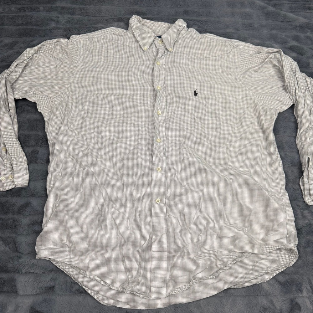 Polo Ralph Lauren Yarmouth Shirt Mens 17.5 34/35 White Blue Check Cotton 15295
